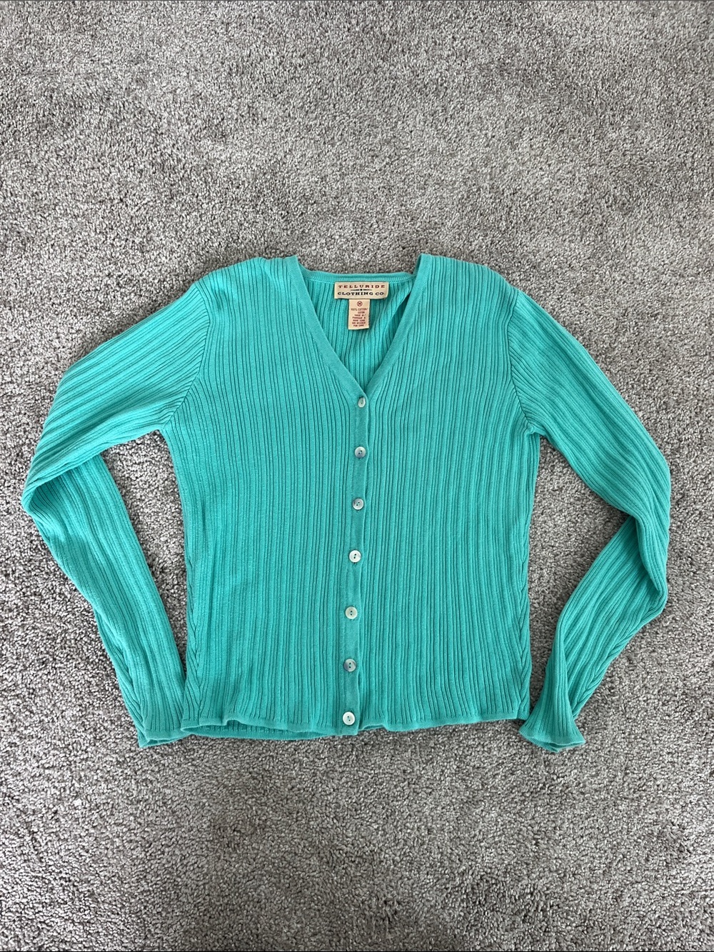 Ribbed V-Neck Button Cardigan - Teal